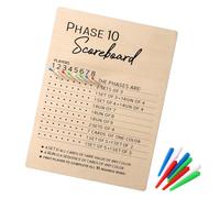 Phase 10 Score Board, 2025 Fun Wooden Phase 10 Scoreboard with 8pcs Colored Pegs Table Board Phase 10 Card Game Accessories Wood Score Sheets for Party Family Adult Game Night