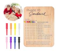 Phase 10 Score Board, Phase 10 Card Game 2025 New Wooden Phase 10 Scoreboard and Round Tracker with 8 Random Colored Pegs, Phase 10 Score Sheets, Board Card Games for Party Family Adults
