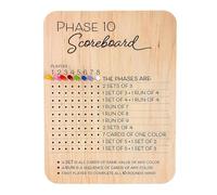 Phase 10 Score Board - Wooden Phase 10 Score Board and Round Tracker, with 8 Colored Pegs, Classic Dice/Cards Game Score Sheets, Accessories for Party Family Game Night