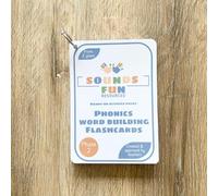 Phase 2 Word Building Phonics Flashcards, Wipeable A6 Educational cards for Children Ages 3+, Laminated with Binder Ring & Pen, Dotted Font & Word Building Frames, Home & School, Sounds Fun Resources