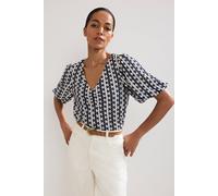 Phase Eight Alba Textured Puff Sleeve Top In Mid Navy Mid Navy 26