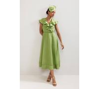 Phase Eight Annette V-Neck Frill Midi Dress In Light Green Light Green