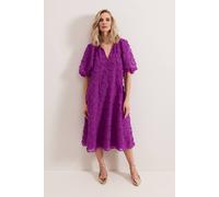 Phase Eight Women's Bella Textured Puff Sleeve Midi Dress in Grape | Size: 8 Phase Eight Grape 8