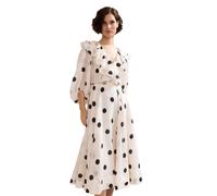 Phase Eight Jaqlyn Spot Ruffle Belted Midi Dress CREAM SIZE 10