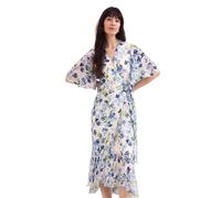 Phase Eight Juliette Fil Coupe Blue Floral Dress Petite CREAM SIZE 10