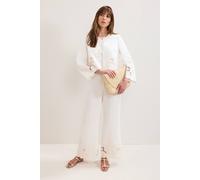 Phase Eight Women's Svea Wide-Leg Broderie Trousers in White | Size: 10 Phase Eight White 10