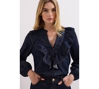 Phase Eight Women's Alexia Denim Ruffle V-Neck Blouse in Dark Indigo | Size: 12