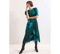 Phase Eight Women's Floral Gingham Midi Tiered Dress - 12REG - Green Mix, Green Mix