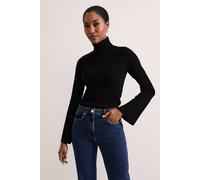 Phase Eight Women's Fran Fluted Sleeve Ribbed Roll Neck in Black | Size: Small