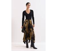 Phase Eight Mix Media Foil Print Woven Hem Dress GOLD SIZE 8