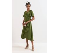 Phase Eight Women's Julissa V-Neck Satin Dress in Olive | Size: 18 Phase Eight Olive 18