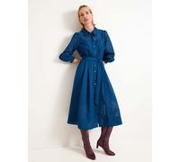 Phase Eight Women's Textured Tie Waist Midi Shirt Dress - 12REG - Teal, Teal