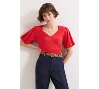 Phase Eight Women's V Neck Puff Sleeve Knit Top in Scarlet | Size: Small