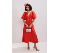 Phase Eight Women's Zarah Plain Puff Sleeve Midi Dress in Coral | Size: 8 Phase Eight Coral 8