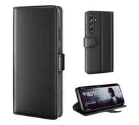 phase9 Genuine Leather Mobile Phone Case for Samsung Galaxy S24 FE Leather Flip Case Cover Protective Case Card Slots Stand Function Black
