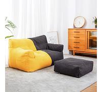 PHASFBJ Sofa Lazy Sack Bean Bag Chair Cover with Footstool Cover & Comfortable Pillowcase (Does not Contain Filler), Giant Bean Bag Sofa for Two people, for Kids, Adults, Couples,Yellow+Black