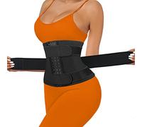 Phateey Women Waist Trainer Cincher 3 Straps - Tummy Control Sweat Girdle Workout Slim Belly Band for Weight Loss, Black - Hooks - 3 Belts - Sweat Waist Trainer, Medium