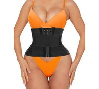 Phateey Women Waist Trainer Cincher 3 Straps - Tummy Control Sweat Girdle Workout Slim Belly Band for Weight Loss, Black（9 Inch 13 Bones-hook&zipper 1belt）, XXS