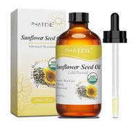 PHATOIL 100% Pure Organic Sunflower Seed Oil 118ml, USDA Certified Cold-Pressed Sunflower Oils for Hair Growth, Massage Carrier Oil for Skin, Face, Body Nourishing & Moisturising