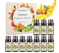 PHATOIL Fruity Fragrance Oil Set 10x10ml for Diffusers, Candles & DIY | Gift Set Featuring Pineapple, Peach, Cranberry, Green Apple, Grape, Blueberry, Grapefruit, Coconut Vanilla and Fig Scents