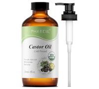 PHATOIL Organic Castor Oil 236ml, Cold Pressed & Pure - USDA Certified Organic, Hexane-Free Massage Oil for Hair Growth, Eyebrows, Eyelashes & Skin Moisturizing - Glass Bottle with Pump Dispenser