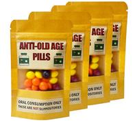 PHAWNGU 4 Pack Funny Anti-Old Age Pills (Empty Pouch) - Gag Gift for Seniors, Over The Hill Birthday, Retirement Party Favor, Joke Gift Bag for Men & Women