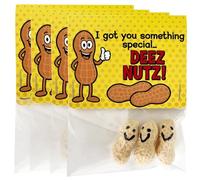 PHAWNGU 4 Pack Set of Funny Gag Gift Deez Nutz -Plastic Smiley Peanuts in Clear Bags | Hilarious Prank Gift for Adults, Coworkers, Friends, White Elephant, Secret Santa