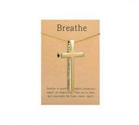 phaxud Cross Breathing Necklace Inspirational Bible Verse Anti-Anxiety Mindfulness Breathlink Stainless Steel Jewelry for Inner Balance, Daily Focus, Yoga, and Meditation, 4 UK, Stainless Steel, No