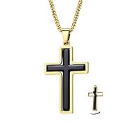phaxud Cross Necklace for Men Women, Stainless Steel Black gold spinner Cross Pendant Anxiety Rotating Necklace jewelry gift, 60cm, Stainless Steel, No Gemstone