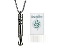 phaxud Stainless Steel Breathing Necklace with Meditation Cards, 2-in-1 Aromatherapy Necklace for Calm, Stress Support, Focus, and Urge Management for Women Men, 4 UK, Stainless Steel, No Gemstone