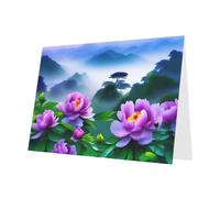 PHAYAH 10 Sheets Blooming Peonies Pattern Holiday Cards Blue Envelope Suitable As Wedding Anniversary And Party Invitation Cards