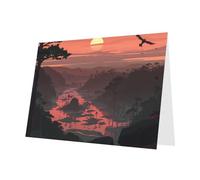 PHAYAH 10 Sheets Sunrise In The Valley Pattern Holiday Cards Dark Green Envelope Suitable As Wedding Anniversary And Party Invitation Cards