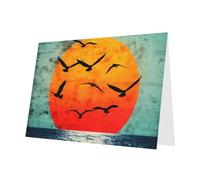 PHAYAH 10 Sheets Sunrise On The Sea Pattern Holiday Cards Dark Green Envelope Suitable As Wedding Anniversary And Party Invitation Cards