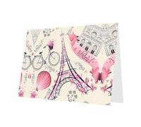 PHAYAH 10 Sheets The Eiffel Tower And A Bicycle Pattern Holiday Cards Red Envelope Suitable As Wedding Anniversary And Party Invitation Cards