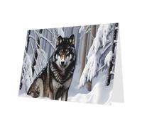 PHAYAH 10 Sheets Wolf In The Snow Holiday Cards Dark Green Envelope Suitable As Wedding Anniversary And Party Invitation Cards