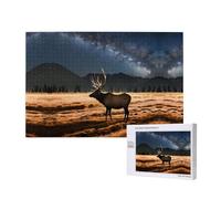 Phayah 1000 Piece Adult Puzzle Kids Wooden Puzzle Toy DIY Kit Home Decor 75x50cm Elk in The Meadow Pattern