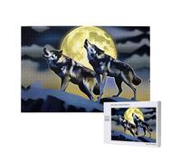 Phayah 1000 Piece Adult Puzzle Kids Wooden Puzzle Toy Diy Kit Home Decor 75x50cm Two Wolves Whistling At The Moon Pattern