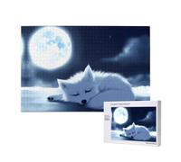 Phayah 1000 Piece Adult Puzzle Wooden Puzzle Toy Kit Home Decor 75 X 50 Cm Sleeping Fox Under The Moon Pattern
