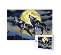 Phayah 300 Piece Adult Puzzle Kids Wooden Puzzle Toy Kit Home Decor 40 X 28 Cm Two Wolves Whistling At The Moon Pattern