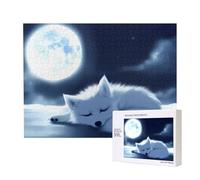 Phayah 500 Piece Adult Puzzle Kids Wooden Puzzle Toy Kit Home Decor 52 X 38 Cm Sleeping Fox Under The Moon Pattern