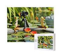 Phayah 500 Piece Adult Puzzle Kids Wooden Puzzle Toy Kit Home Decor 52 X 38 Cm Two Frogs Taking Pictures Pattern