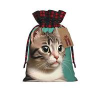 PHAYAH A Curious Cat Christmas Drawstring Burlap Gift Bag Candy Bag, Storage Bag Suitable For Christmas, Birthday Party