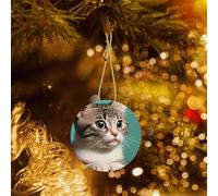 Phayah A Curious Cat Pattern Christmas Tree Decoration Round Ceramics Ornaments Suitable For New Year Home For Gatherings