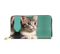PHAYAH A Curious Cat Pattern Wallet Women Leather Wallet Credit Card Holder Clutch Long Ladies Billfold