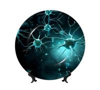 PHAYAH A Few Nerve Cells Pattern Bone China Decorative Plate Ceramic Dinner Plates Crafts With Vertical Stand For Home Office Decor 8in
