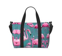 Phayah A Flock Of Flamingos Travel Duffle Bag Weekender Overnight Gym Tote For Women Girls Shoulder Bag Workout Water Resistant, Black, One Size, Black, One Size
