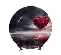 PHAYAH A Tree of Love Pattern Bone China Decorative Plate Ceramic Dinner Plates Crafts with Vertical Stand for Home Office Decor 10in