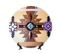 PHAYAH Aboriginal People Graphics Pattern Bone China Decorative Plate 8in with Display Stand Dinner Plates for Home Study and Entryway Office Decor