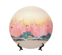 PHAYAH Abstract Color Painting Pattern Bone China Decorative Plate 10in Decorative Plates with Display Stand Round Dinner Plates for Home Office Decor