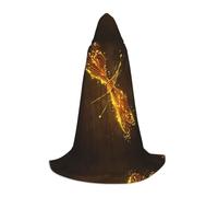 PHAYAH Abstract Yellow Dragonfly Pattern Halloween Witch Witchcraft Hooded Robe Cape Christmas Hoodie Cosplay Masquerade Party Dress Gift Costume S